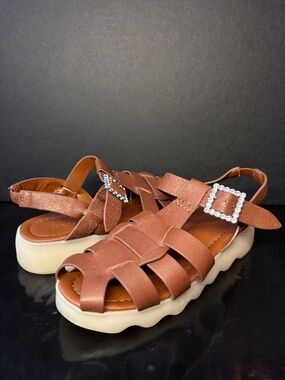 Aerosoles Brown Platform Gladiator Sandals Rhinestone Buckle Comfort Size 6